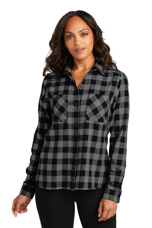 Port Authority ® Women's Plaid Flannel Shirt LW669 — Grey/ Black Buffalo Check