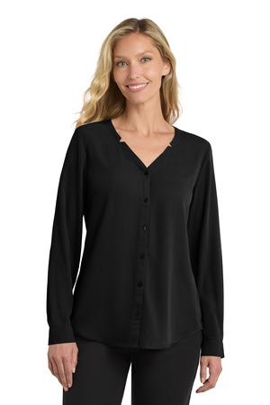 Port Authority ® Women's Long Sleeve Button-Front Blouse. LW700 — Black