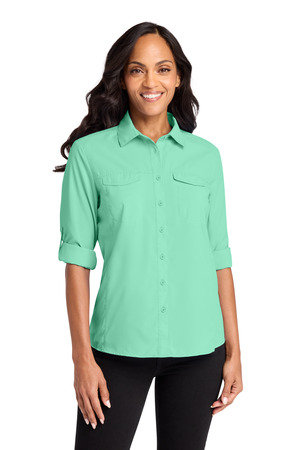 Port Authority ® Women's Long Sleeve UV Daybreak Shirt LW960 — Bright Seafoam
