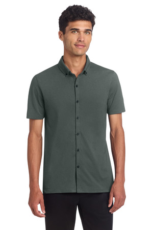 Mercer+Mettle ® Stretch Pique Full-Button Polo MM1006 — Anchor Grey