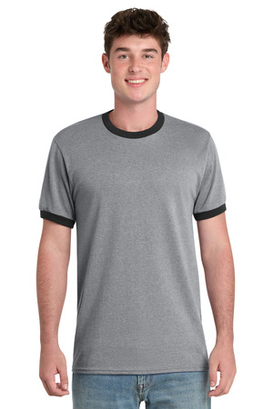 Port & Co ® Core Cotton Ringer Tee. PC54R — Athletic Heather/ Jet Black