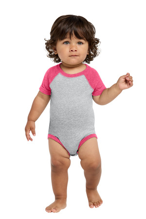Rabbit Skins ™ Infant Baseball Fine Jersey Bodysuit. RS4430 — Vintage Heather/ Vintage Hot Pink
