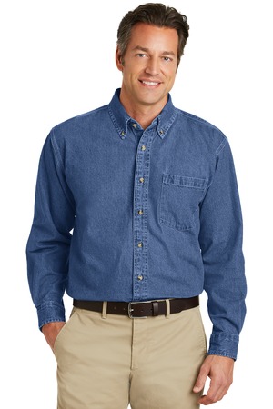 Port Authority ® Heavyweight Denim Shirt. S100 — Dark Blue Stonewashed