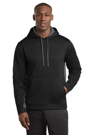 Sport-Tek ® Sport-Wick ® Fleece Colorblock Hooded Pullover. ST235 — Black/ Dark Smoke Grey