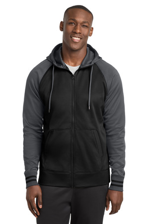 Sport-Tek ® Sport-Wick ® Varsity Fleece Full-Zip Hooded Jacket. ST236 — Black/ Dark Smoke Grey