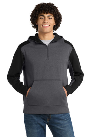 Sport-Tek ® Tech Fleece Colorblock 1/4-Zip Hooded Sweatshirt. ST249 — Graphite Heather/ Black