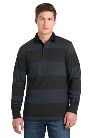 Sport-Tek ® Classic Long Sleeve Rugby Polo. ST301 — Black/ Graphite