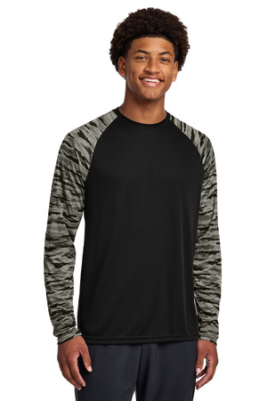 Sport-Tek ® Drift Camo Colorblock Long Sleeve Tee ST376LS — Black
