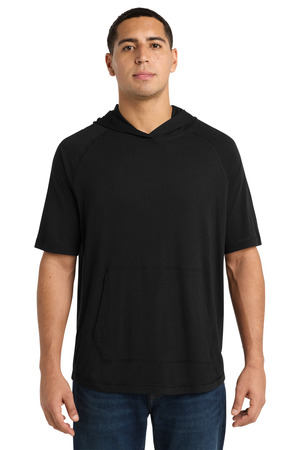 Sport-Tek ® PosiCharge ® Tri-Blend Wicking Short Sleeve Hoodie. ST404 — Black Triad Solid