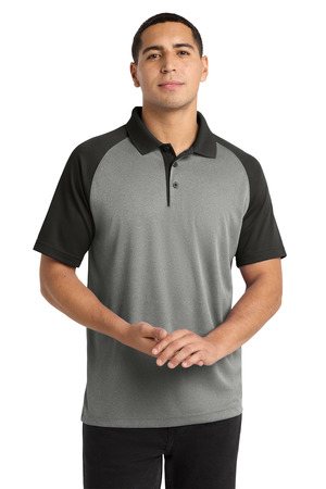 Sport-Tek ® PosiCharge ® RacerMesh ® Raglan Heather Block Polo. ST641 — Grey Heather/ Black