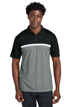 Sport-Tek ® UV Micropique Colorblock Polo ST741 — Black/ Grey Concrete Heather/ White