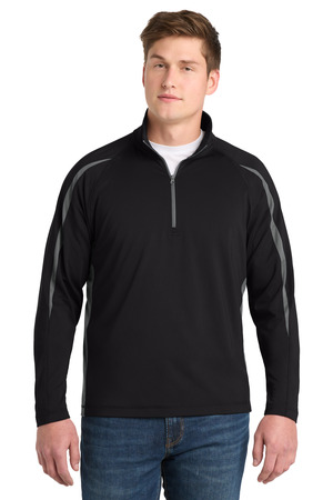 Sport-Tek ® Sport-Wick ® Stretch 1/4-Zip Colorblock Pullover. ST851 — Black/ Charcoal Grey