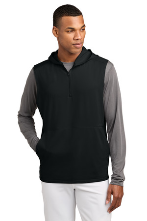 Sport-Tek ® Sport-Wick ® Stretch Sleeveless Hooded 1/4-Zip ST858 — Black