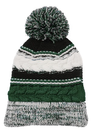 Sport-Tek ® Pom Pom Team Beanie. STC21 — Forest Green/ Black/ White