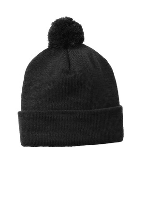 Sport-Tek ® Solid Pom Pom Beanie. STC37 — Black