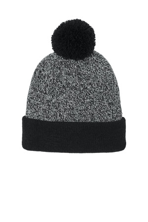 Sport-Tek ® Halftime Heather Pom Beanie STC68 — Black/ Silver