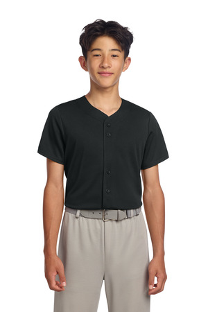 Sport-Tek ® Youth PosiCharge ® Tough Mesh Full-Button Jersey YST220 — Black