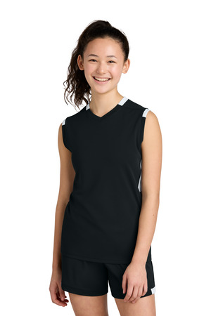 Sport-Tek ® Youth Club Sleeveless V-Neck YST441 — Black/ White